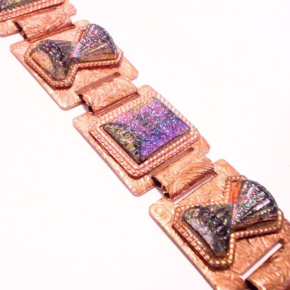 Vintage Mid Century Copper Link Boho Inspired Statement Bracelet - Picture 4 of 6